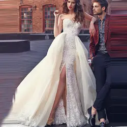 Vestido de noiva 2 em 1 индивидуальный заказ 2019 Русалка Свадебные платья со съемным шлейфом высокое разделение кружево Свадебные
