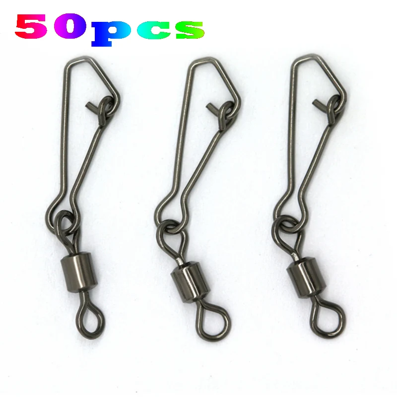 50pcs/Lot Stainless Steel Fishing Swivels MS + QL Interlock Rolling