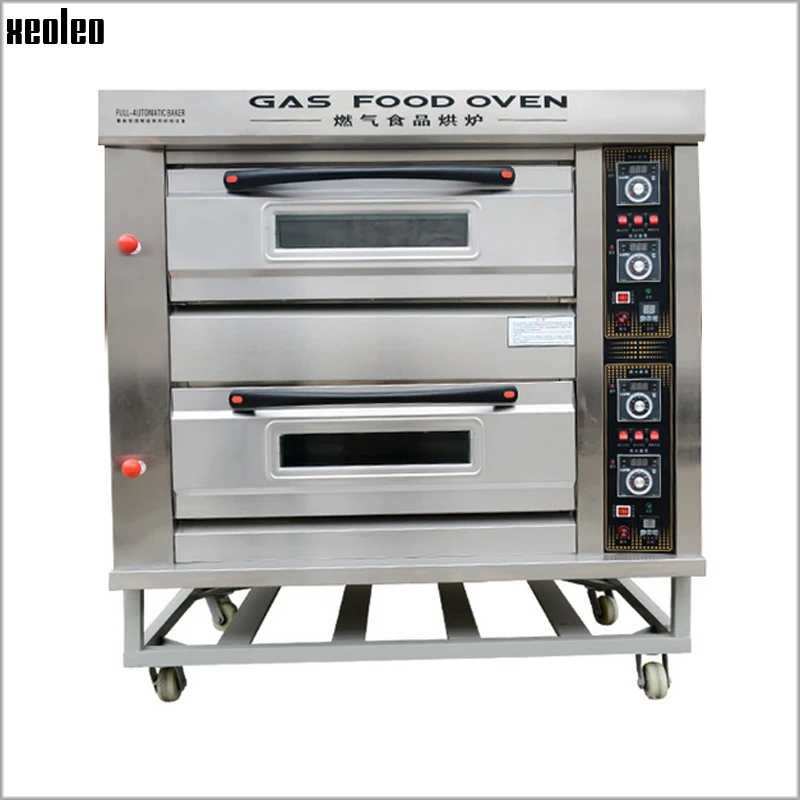 

XEOLEO Gas Food oven Bread baking machine Baking oven Commercial Stainlees Steel 2 layers 4 trays Bakery ove with Digital Timer