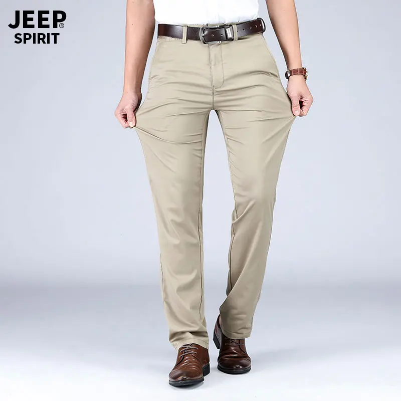 2019 Summer Autumn JEEP Brand Casual Suit Pants Straight Style Lyocell Men's Casual Mid Waist Cotton Pants Fashion Trousers (17)