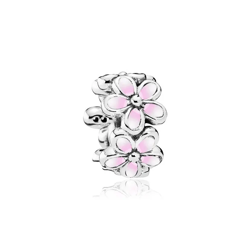 

free shipping 1pc 2017 spring pink Magnolia flower spacer bead charms Fits European pandora Charm Bracelets A030