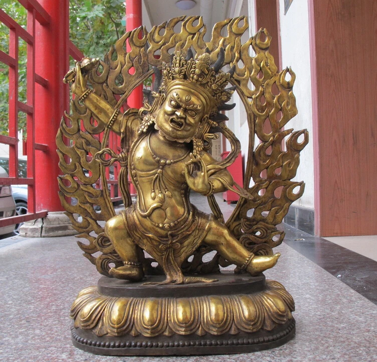 

Tibet Buddhist Bronze Gild Vajrapani ( Chana Dorje ) Mahakala Buddha Statue Copper garden decoration