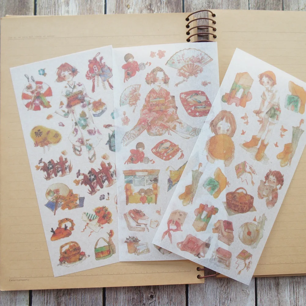 

3 Sheets warm color Lolita Style washi Paper Sticker Scrapbooking DIY Gift Packing Label Decoration