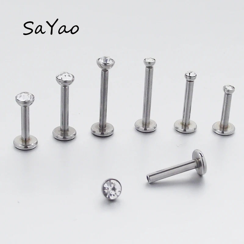 

SaYao 1 Piece Labret Ring 16G Surgical Stainless Steel Clear Crystal Internally thread Lip Ring Tragus Ear Piercing Jewerly