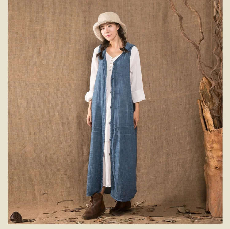 New spring autumn solid colors cotton linen long vests Women hooded