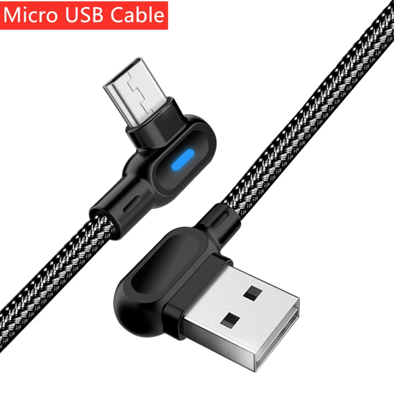 Олаф Micro usb type C 1 м 2 м Быстрая зарядка 90 градусов кабель для samsung S8 S9 S10 Xiaomi huawei Microusb USB-C зарядное устройство Шнур кабель - Цвет: Black For Micro