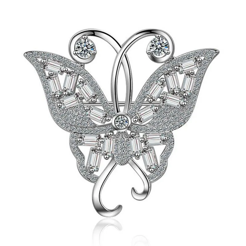 

Women Fashion Luxury 925 Silver Shiny Crystal Zircon Cute Butterfly Brooch For Lady Pretty Party Brooches Gift Jewelry BZ009