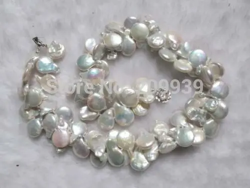 

FREE SHIPPING>>>@@ N312 necklace 2 strands white freshwater pearl 13x15mm biwa pearl beads
