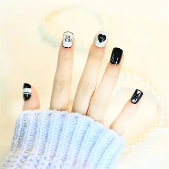 

24pcs/set False Nails heart Design Fake Nail Art Two colour Nail Tips Faux Ongles with Free 2g Glue sticker free shipping