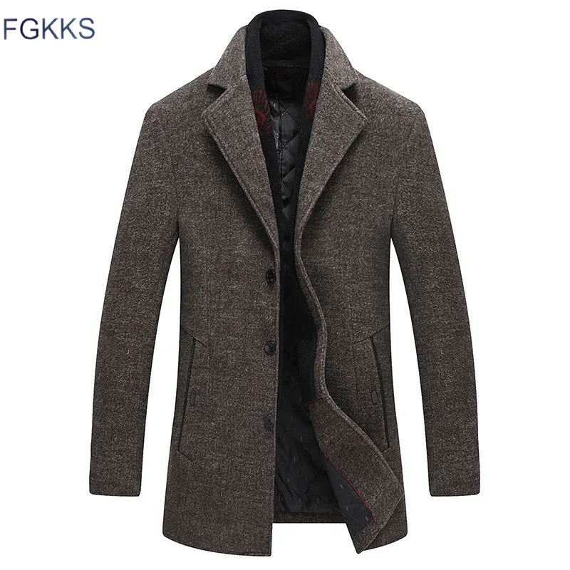 FGKKS Men Winter Wool Coat 2020 Men's New Casual Warm Thick Solid Color Wool Blends Woolen Pea Coat Male Trench Coat Overcoat FGKKS Men Winter Wool Coat 2020 Men's New Casual Warm Thick Solid Color Wool Blends Woolen Pea Coat Male Trench Coat Overcoat