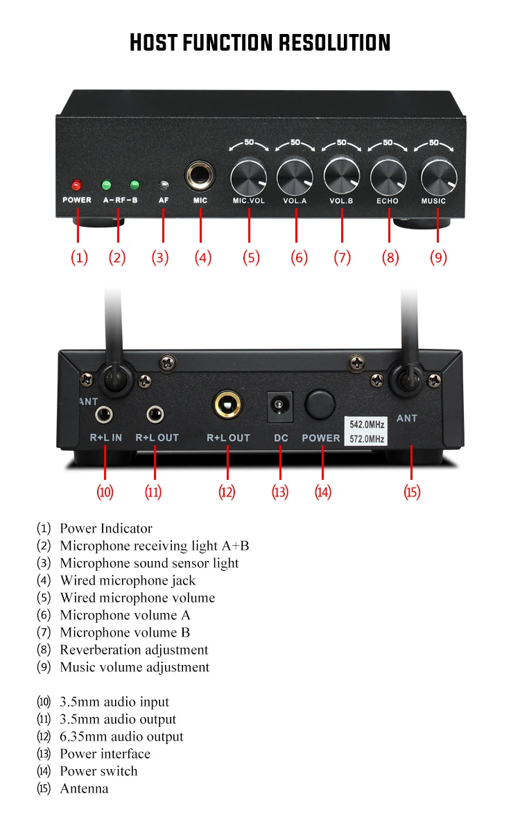 S-10 UHF Bluetooth Two Channel Wireless microphone Metal Receiver for Home Theater Audio Receiver D
