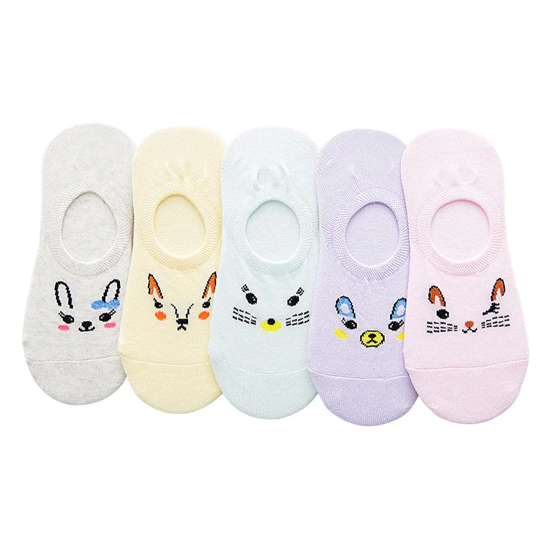 5 Pairs Women Sock Slippers Candy Color Socks Animals Cartoon Short Boat Breathable Casual Cute Girl Funny Calcetines | Женская одежда