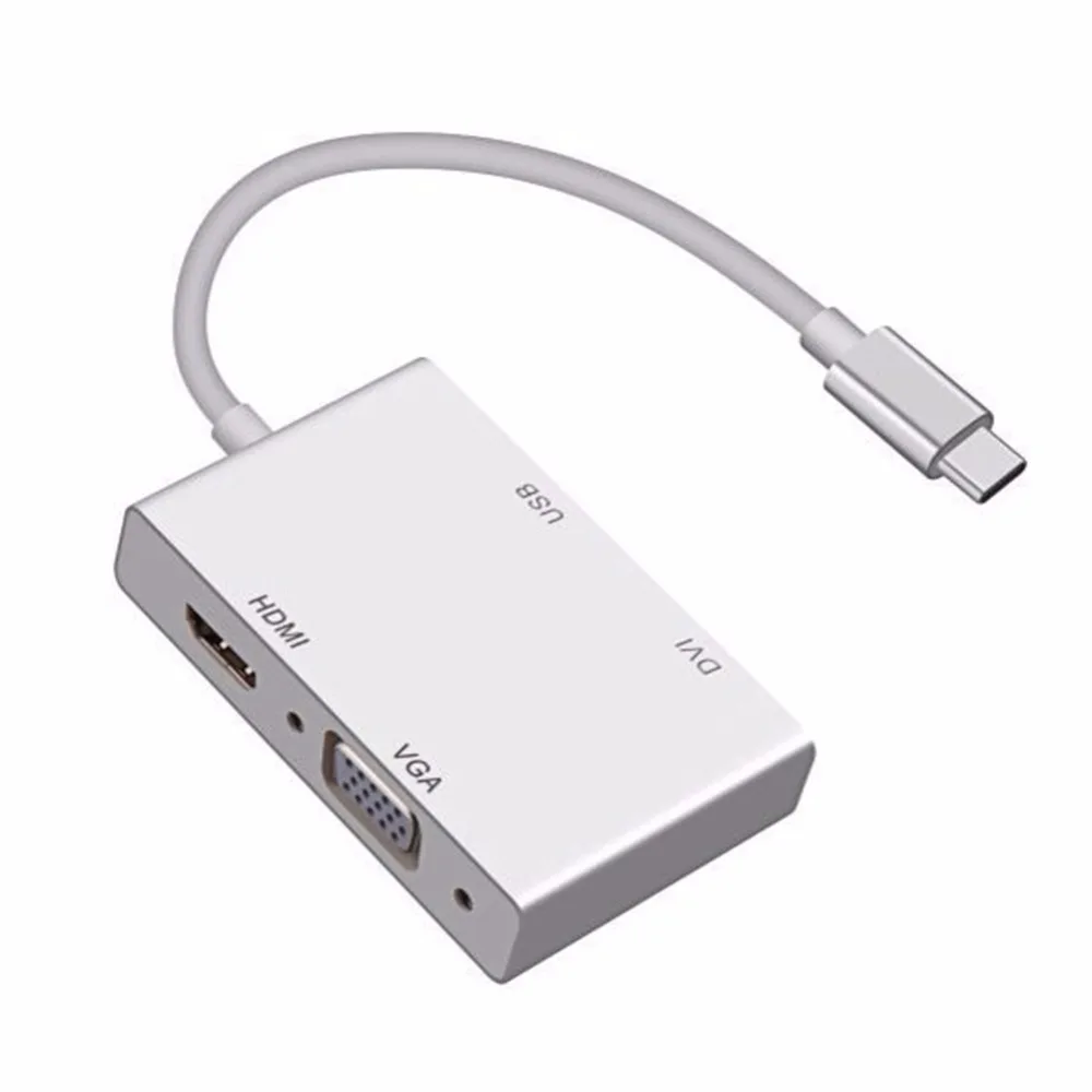 

4-in-1 USB Type C Male to DVI(DP Alt Mode)+ HDMI 4K + VGA + USB 3.0 Female Hub Adapter Converter for Macbook, Chromebook Pixel