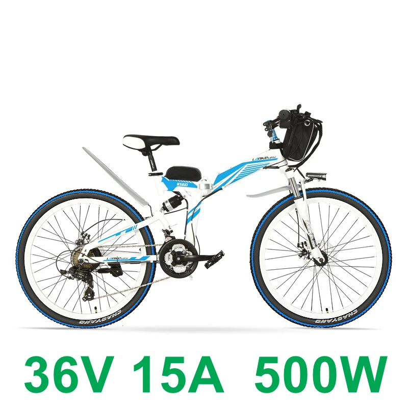 Рама из высокоуглеродистой стали, 21 скорость, 26 дюймов, 36 240 Вт/500 Вт, складной электрический велосипед, дисковый тормоз, электровелосипед - Цвет: 15A White Blue 500W