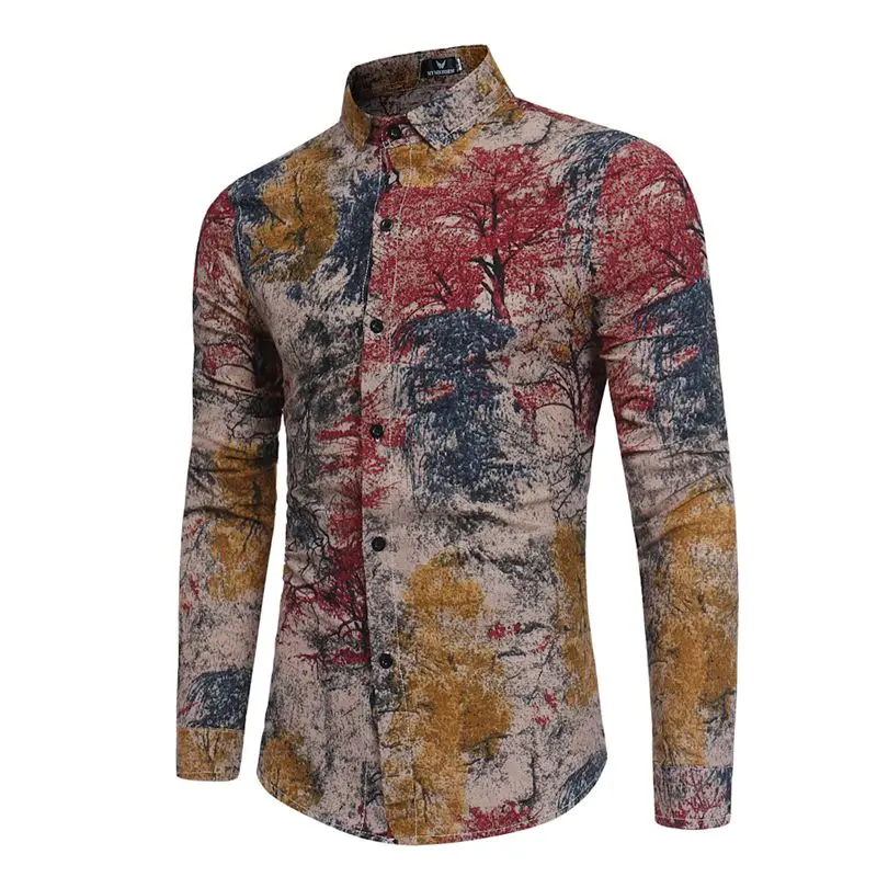 

2019 New Long Sleeve Men's Luxury Tops Tee Slim Fit Casual printing Printed Shirts Turn Down Collar Asian size M-5XL