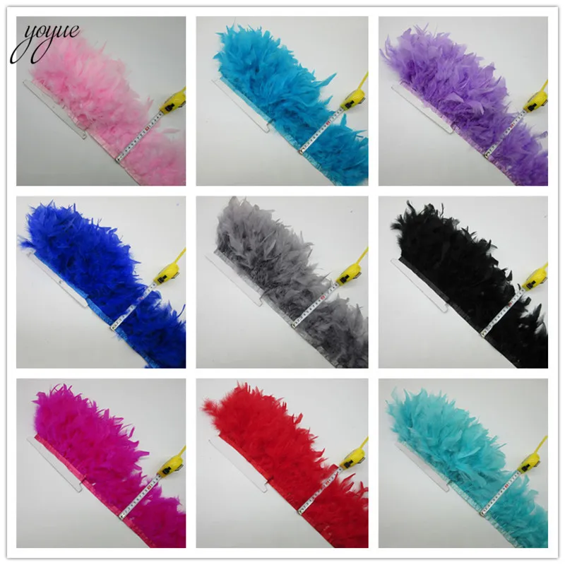 

YOYUE Sell 2 Meter/lot Fluffy Turkey Feathers Ribbon Fringe 4-6inch Turkey Feather Trimming For Carnival Costumes DIY Clothing