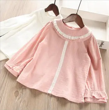 

girl cotton lace tops 2019 fall kids Long sleeve t-shirts sweet girls clothes fashion white pink girls t-shirts