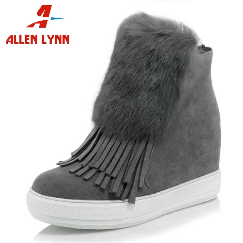 ALLENLYNN/женские ботильоны больших размеров 32-45 обувь на платформе с мехом и круглым