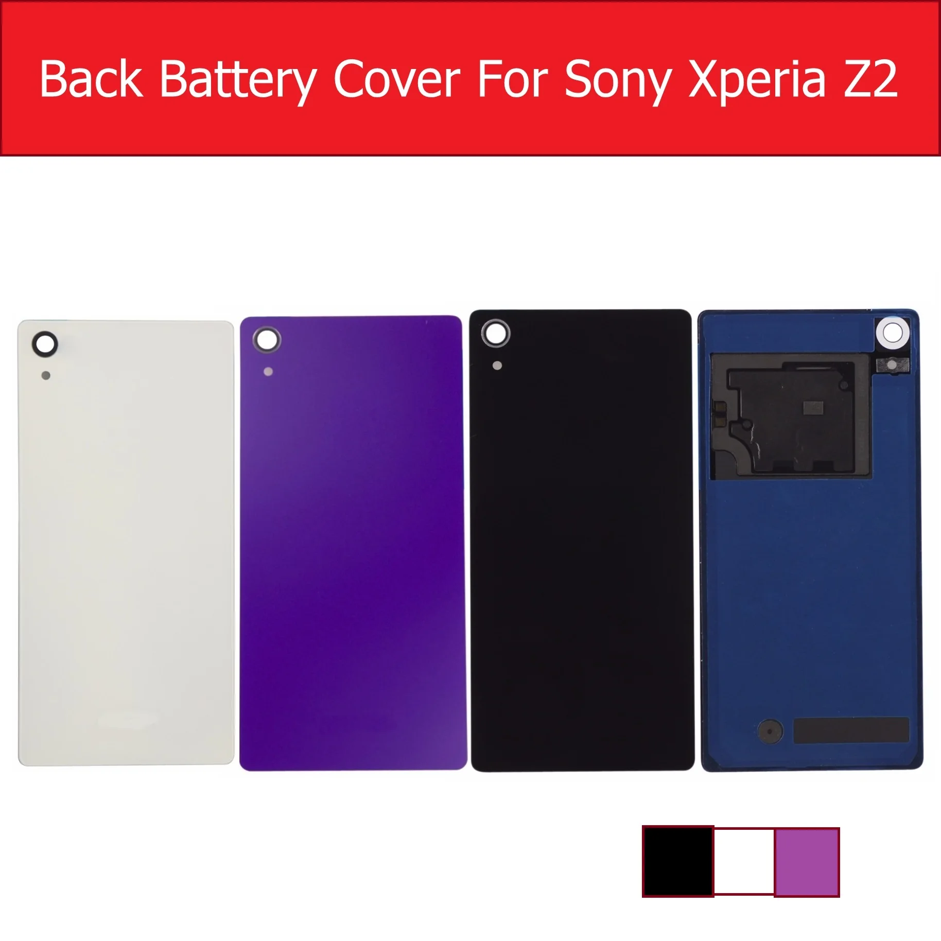 Задняя крышка аккумулятора Корпус Стекло чехол для Sony Xperia Z2 L50W L50 D6503 D6502 задняя Стекло чехол+ черно-белый и фиолетовый+ 1X пленка