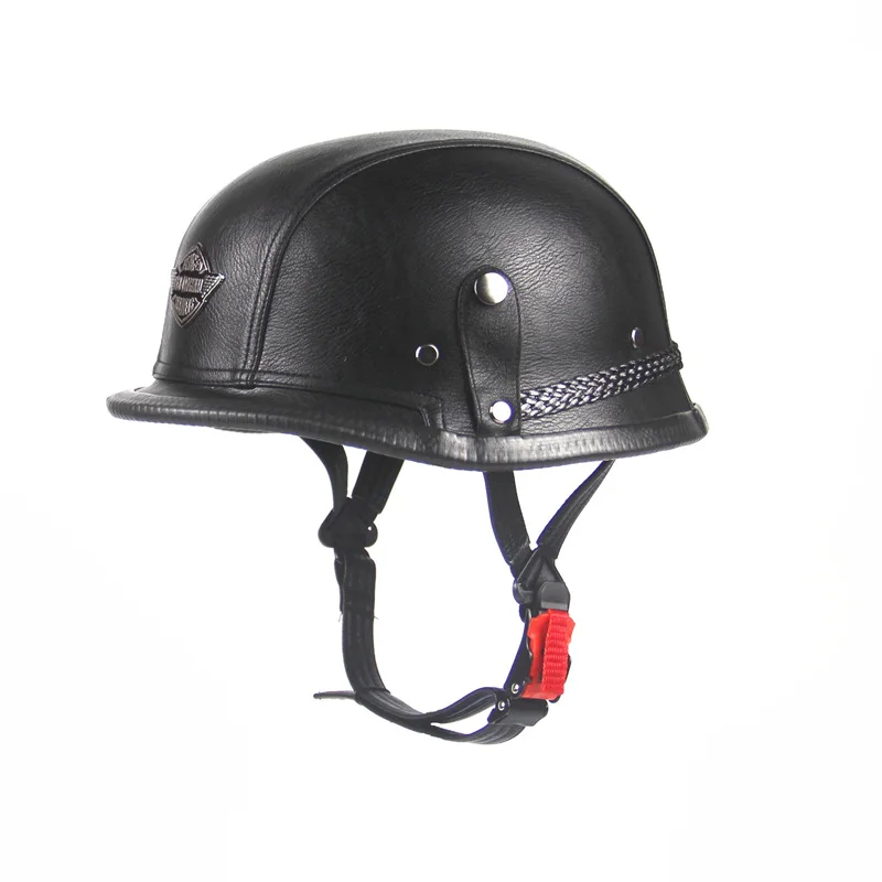 

Open Face Half Leather Helmet WWII Style BLACK German Motorcycle Half Helmet Chopper Biker Pilot