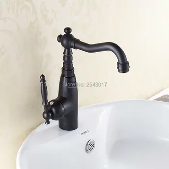 

Deck Mounted Black Faucets Basin Sink Mixer Faucets Bathroom Luxury&Elegant Mixer Taps 360 Swivel Rotation Pipe ZR265