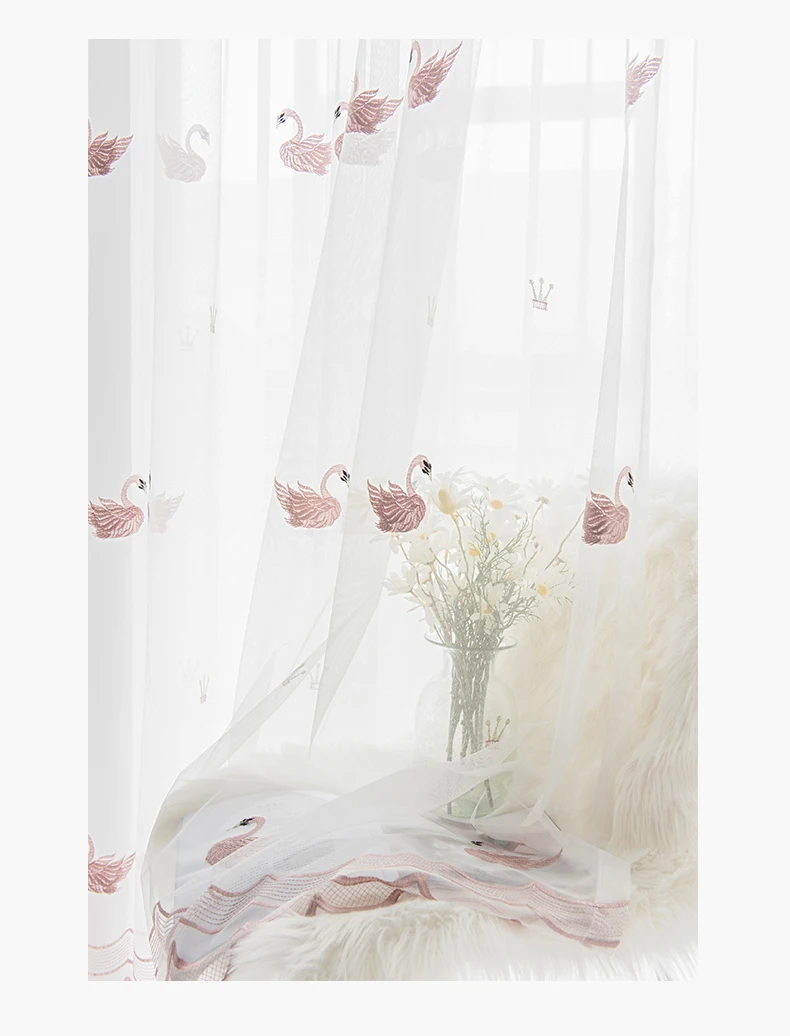 Белый лебедь, занавеска для окна, сплошная дверь, занавеска s, драпировка, панель, розовый отвесный тюль для гостиной, вышитая занавеска, M062& 30