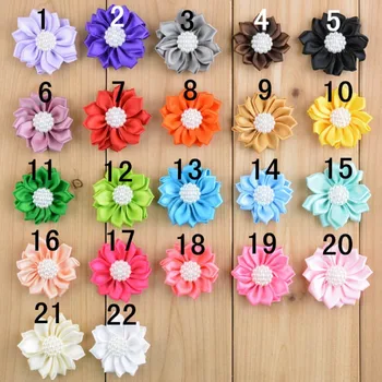 

120Pcs/ 22 Colors Mini Satin Flowers Satin Rosettes With Pearl For Headband Hair Accessories
