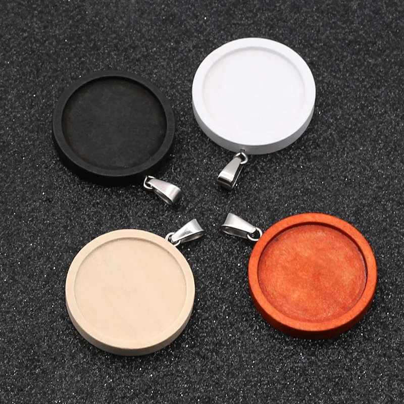 

10pc black, white, coffee Wood Blank Base Fit 25mm cabochon Trays pendants DIY Jewelry Accessories for Necklace,key chain Making