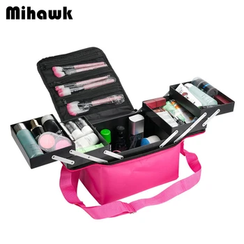 

Mihawk Women Large Capacity Professional Makeup Organizer Fashion Toiletry Cosmetic Bag Multilayer Box Portable Suitcase Supply