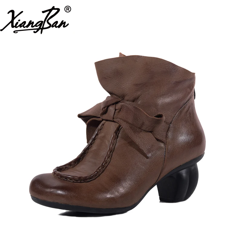 

Xiangban 2018 spring autumn winter sheepskin women ankle boots elegant vintage handmade leather boots female 569K3