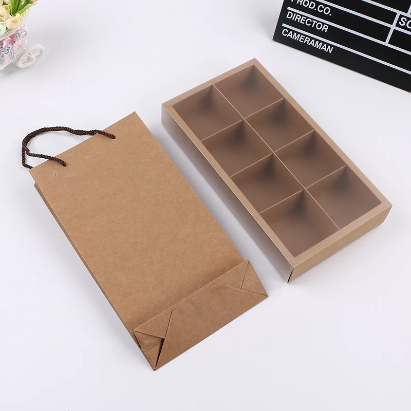 

29.5*15.2*5cm Brown Paper Cake Box with PVC Drawer Box 8pcs hold Cake Box Biscuit Food Gift Packaging Free shipping 100pcs/lot