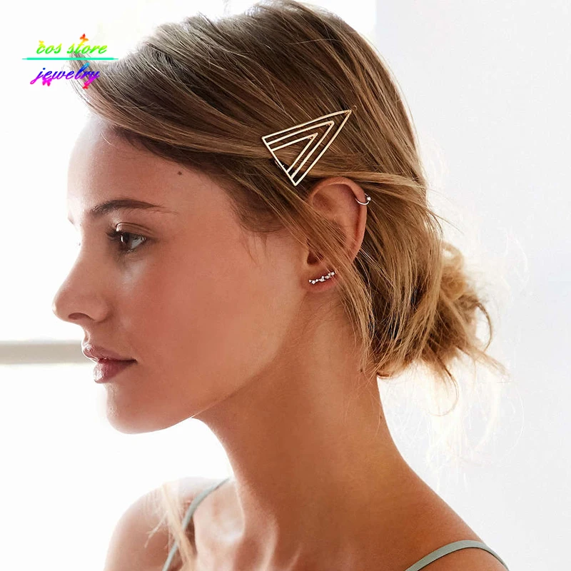 

Simple Style Gold Double Inset Triangle Bobby Pin Geometric Hair Jewelry Bijoux