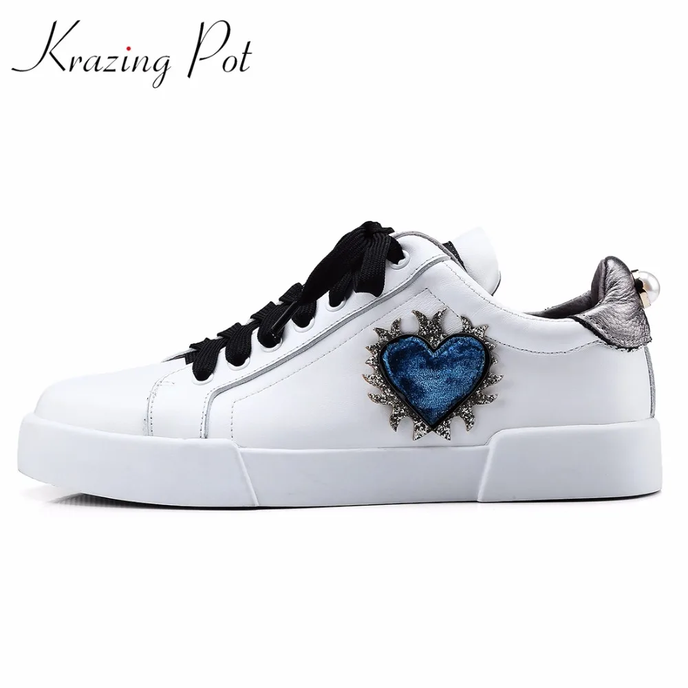 

Krazing Pot vintage genuine leather women lace up increased casual pregnant round toe love patterns female vulcanized shoes L68