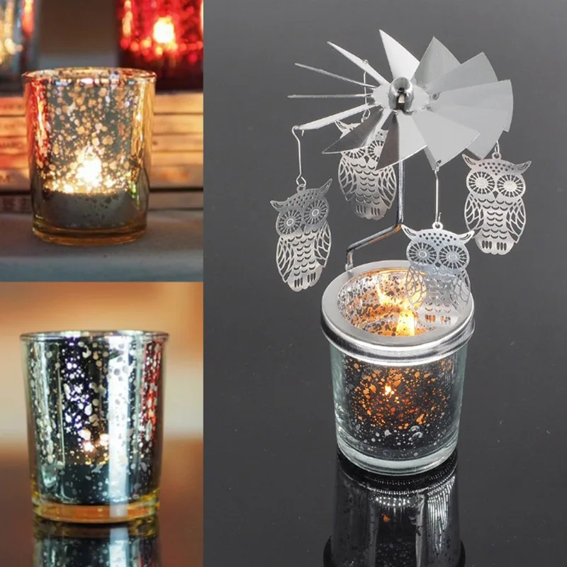 

Home Christmas Decoration New Romantic Rotary Spinning Tealight Candle Metal Tea Light Holder Carousel