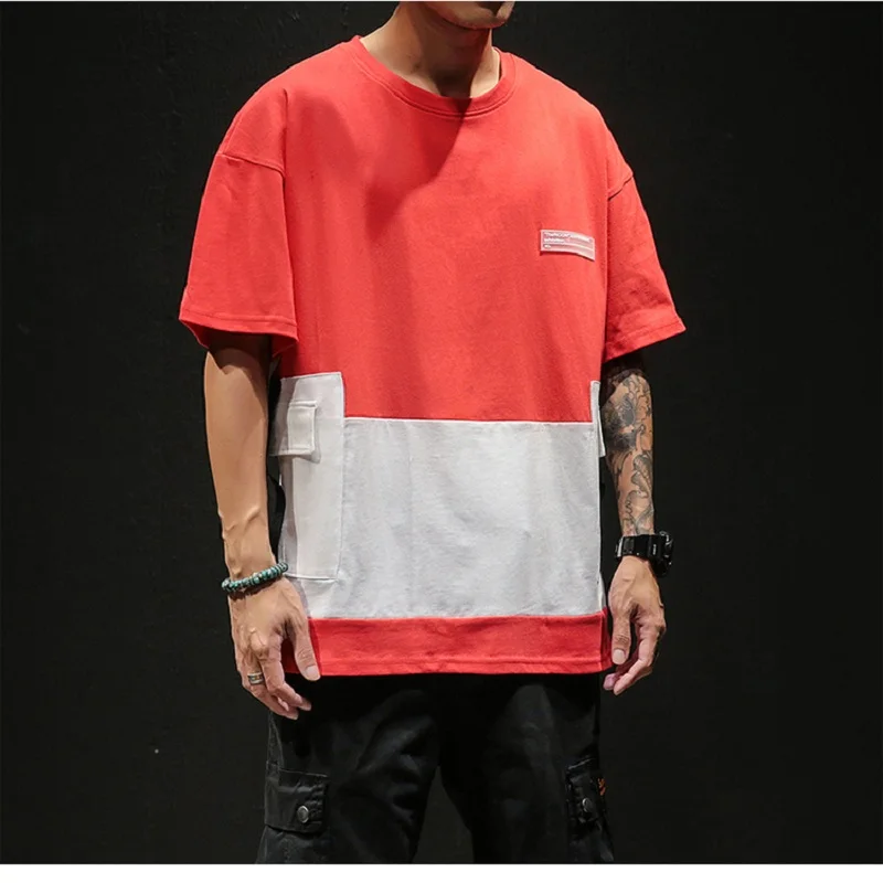 

Fashion men's T-shirt casual stitching shirt men's clothing sleeve casual O-collar cotton fitness T-shirt sportswear
