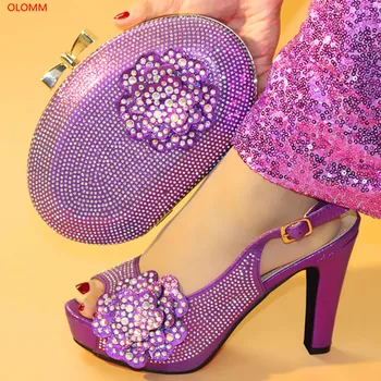 

OLOMM Purple African Shoes and Matching Bags Italian Ladies Italian Shoes and Bag Set Decorated with Rhinestone Niger N1-16