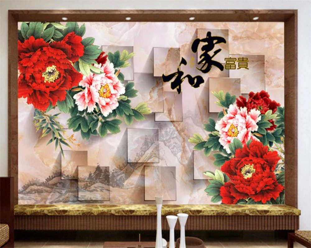 Beibehang Custom wallpaper 3d square peony floral background wall home decoration murals wall photo papel de parede 3D wallpaper