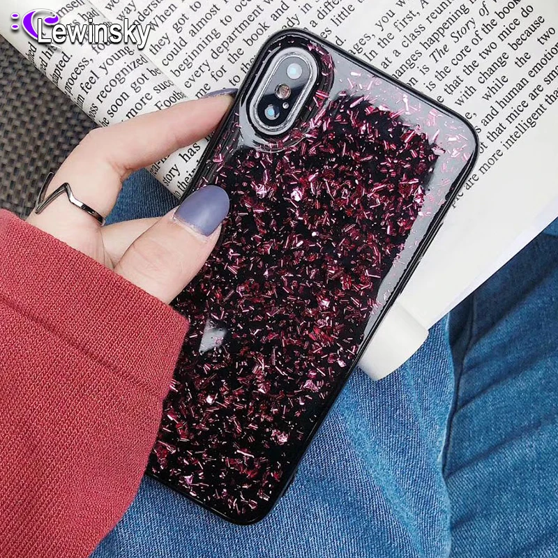 

Luxury 3D Shine Bling Goldleaf Sequins Soft TPU Silicone Case For iPhone XS Max XR 6 6s 7 8 Plus Back Phone X Cover Capa Fundas