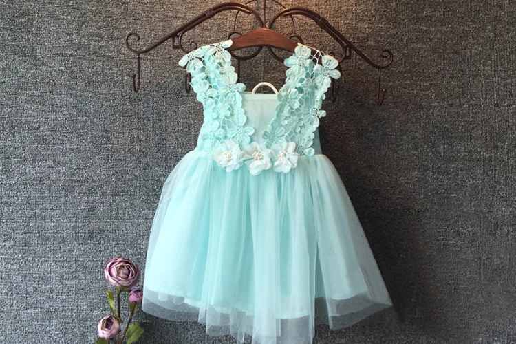 Коллекция года, Брендовое платье для маленьких девочек вечерние платья принцессы из тюля с кружевным цветком, нарядное платье для подружки невесты Сетчатое детское платье, 3 цвета, розовое, синее и белое