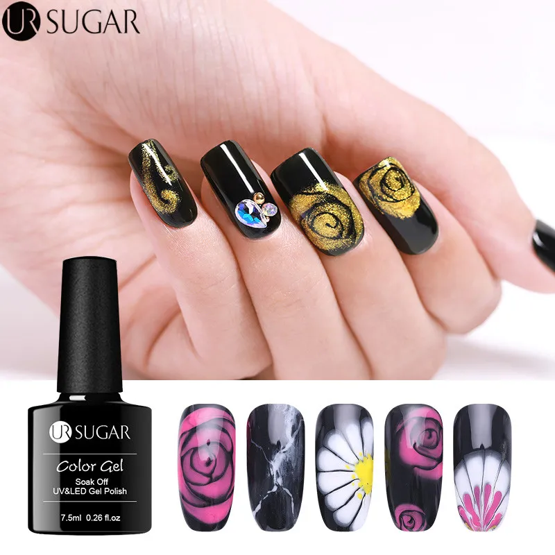  UR SUGAR Blossom Gel Black White Clear Blossom Nail Polish Blooming Effect Flower Gel 7.5ml Soak of