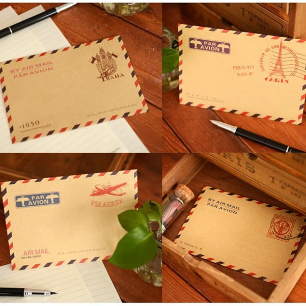 Винтажный Стиль Коричневый Kraft Air Mail конверты, коричневый бумажный конверт, пригласительные конверты 11x16,2 см 50 шт./лот