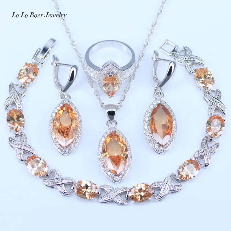 

L&B Nice Design Big EYE Silver Jewelry Sets For Womne Wedding 925 Stamp Jewelry Sets Bracelets Rings Pendant Earrings Necklace