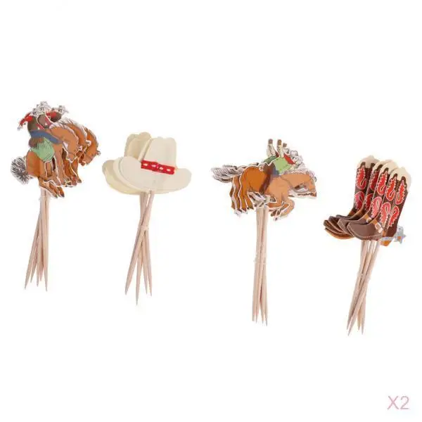 

MagiDeal 48pcs Set Cowboy Theme Cupcake Picks Cake Toppers Cake Decor