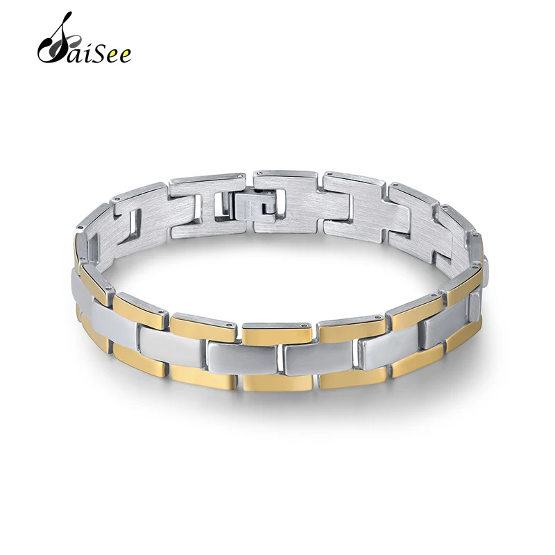 

SAISEE Brand Bracelets Men Stainless Steel Bracelets Male Gold Color Link Chain Wristband Bangle Men Jewelry Accessory Gift
