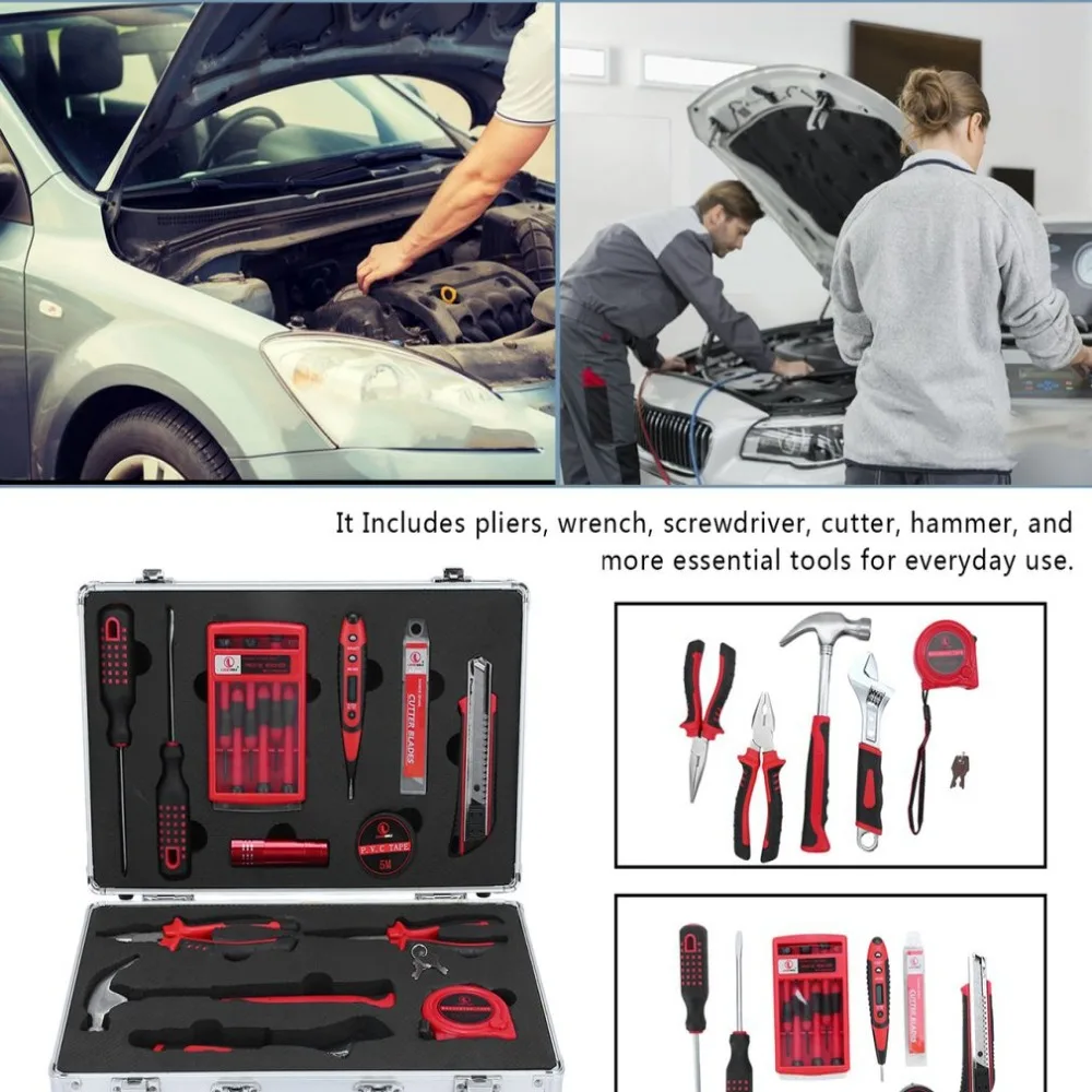 

28PCS/SET Tool Set High Performance Mobile Workshop Toolbox Durable Garage Hand Tool Kit With Aluminum Case Repair Tool Kit