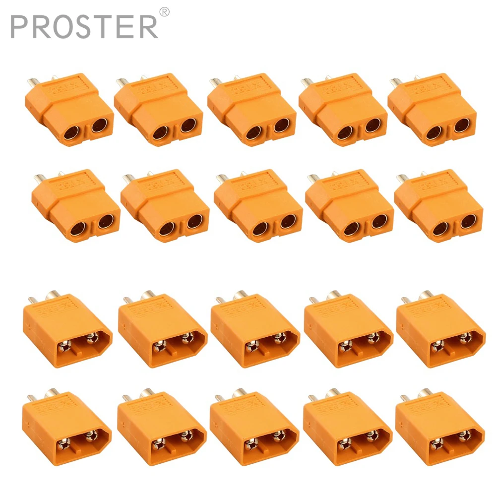 

Proster 10pairs XT60 Bullet Connectors Plugs Male & Female For RC LiPo Battery T60 Bullet Connectors Plugs