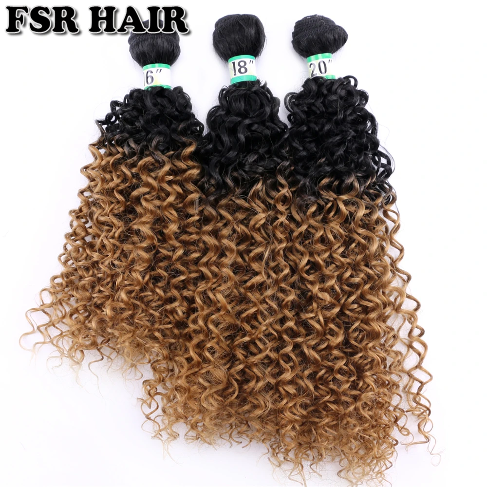 Preto para o Ouro Extensões de Cabelo Fibra de Feixes de Cabelo Tone Ombre Afro Crespo Encaracolado Tecer Cabelo Sintético 16-20 Polegada 3 Pçs – Lote Two