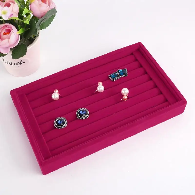 JOCESTYLE Earrings Ring Ear Studs Jewelry Organizer Tray Velvet Display Stand Holder Rack Showcase 6 Colors 22.5*14.5*3cm(L*W*H)