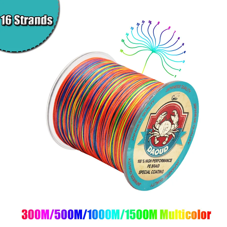 300M/500M/1000M/1500M Braided Fishing Line 16 Strands PE Braid Multicolor Super Power Japan Multifilament Line for Crap Fishing angryfish x9 pe line 9 strands 500m multifilament braided fishing line ocean fishing super strong lines 10lb 70lb brown