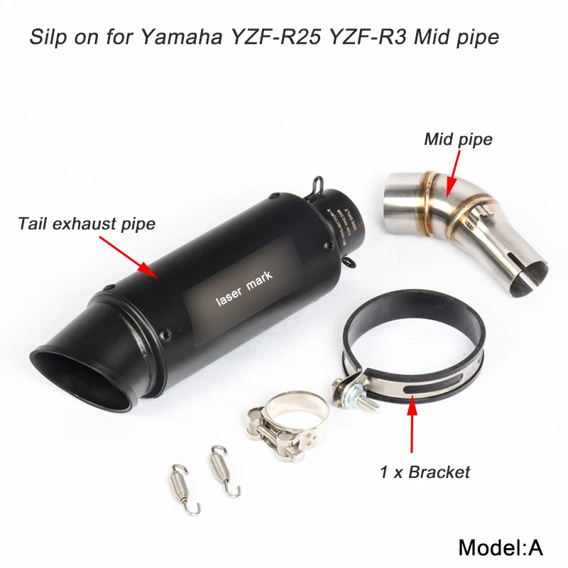 

For YZF-R3/R25 Motorcycle Middle Connecting Pipe With Tail Exhaust Muffler Pipe System Silp on for Yamaha R3/R25